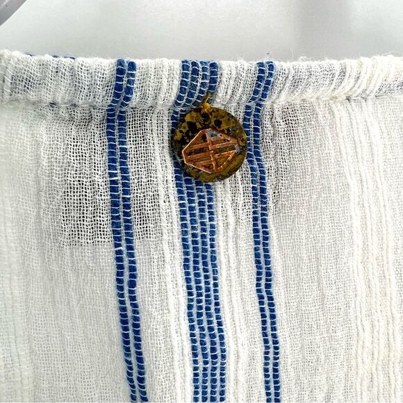 Antik Batik Serifos Ruffled Blue Striped Cotton Gauze Blouse Size L/42 - Picture 10 of 14